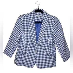 ISSAC Mizrahi Women's Coat Check Blazer Size 12 Blue